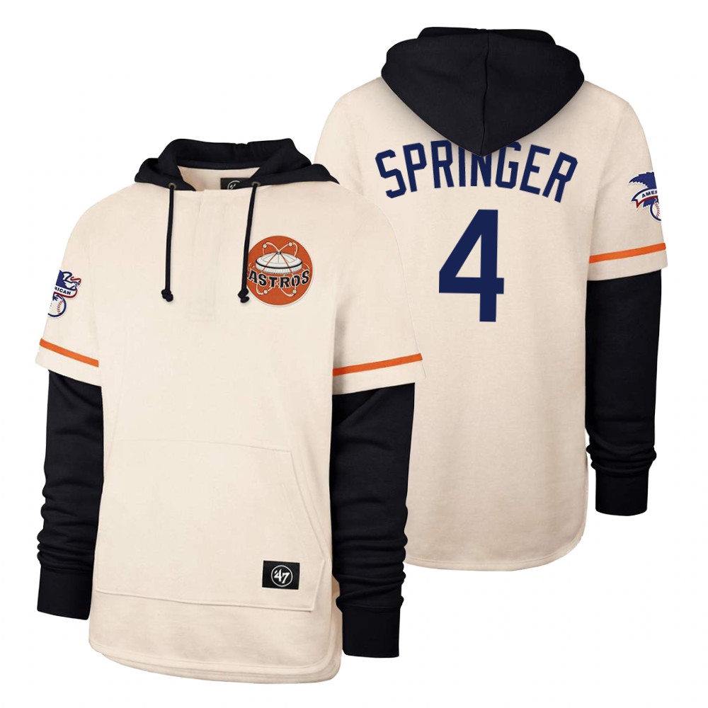 Men Houston Astros #4 Springer Cream 2021 Pullover Hoodie MLB Jersey